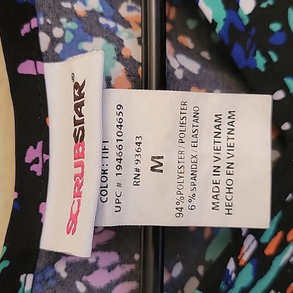 Scrub Star Scrubs | Medium Black w/ Color Splash V Neck 2 Pocket Scrub Top - Picture 2 of 4